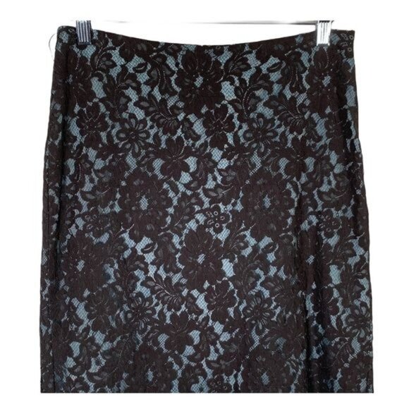 Karen Kane Lace Pencil Skirt Size 4 | Brown Blue Floral Overlay Fall Workwear - Picture 2 of 9